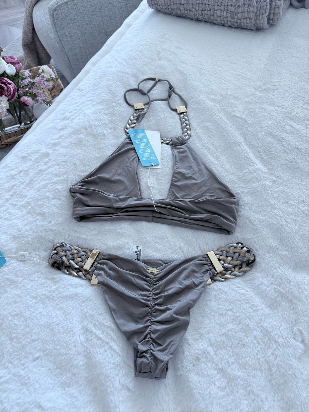 Beach Bunny Swimwear Gray Bikini Bottom and Top- Neutral